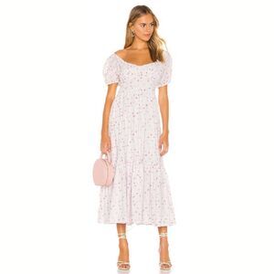 LoveShackFancy Angie Pink and White Floral Midi Dress